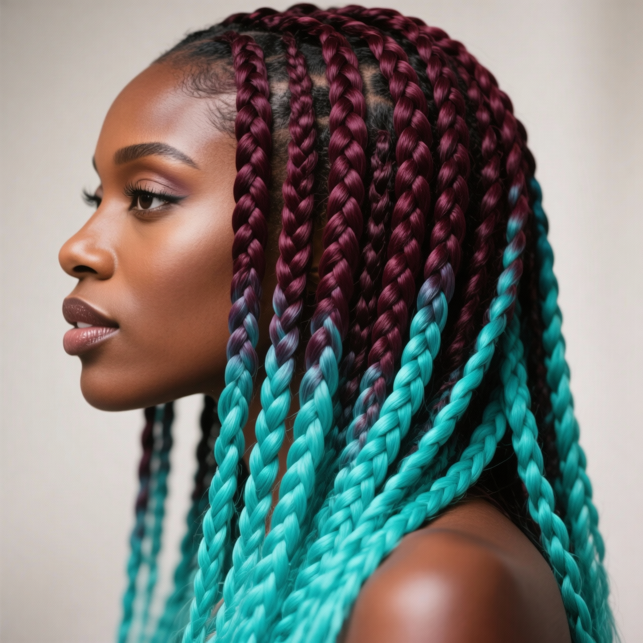 Long jumbo box braids with professional styling