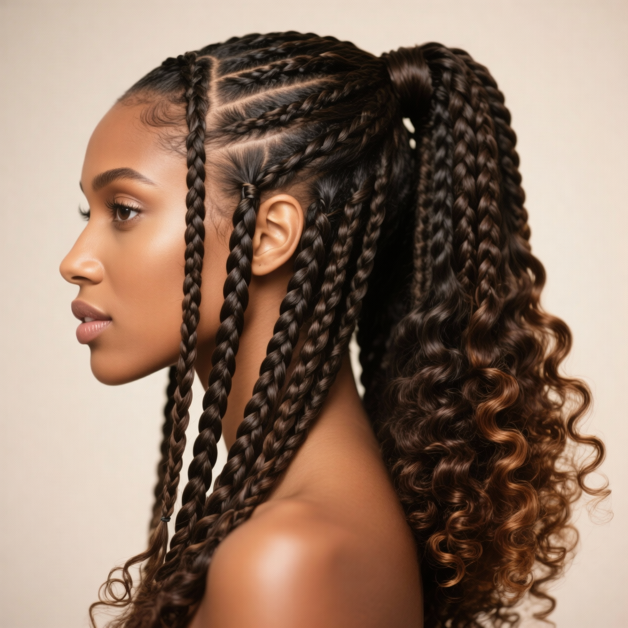 Long knotless braids with smooth, seamless appearance